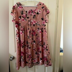 SHEIN Curve Floral Print Butterfly Sleeve Knot Front Dress